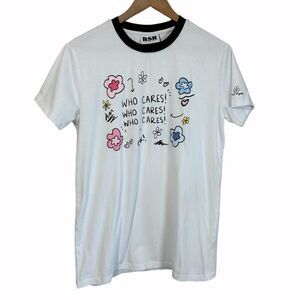 BSR Samii Ryan Who Cares Ringer T Shirt Womens M White Cotton Blend Stretch